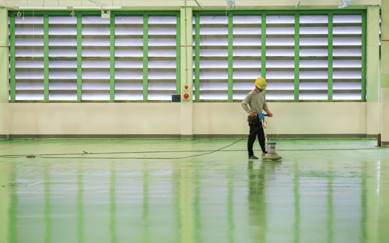 light green epoxy floor in warehouse
